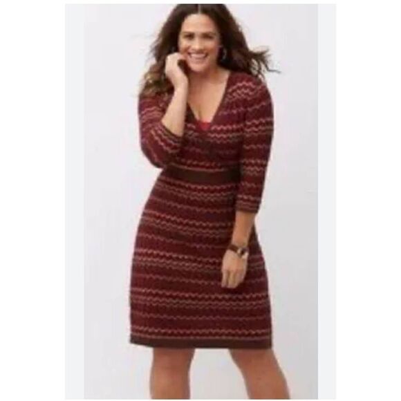NWT 2 In One Lane Bryant Chevron Knit Pointelle Sheath Dress With Spaghetti Stra - Picture 1 of 7